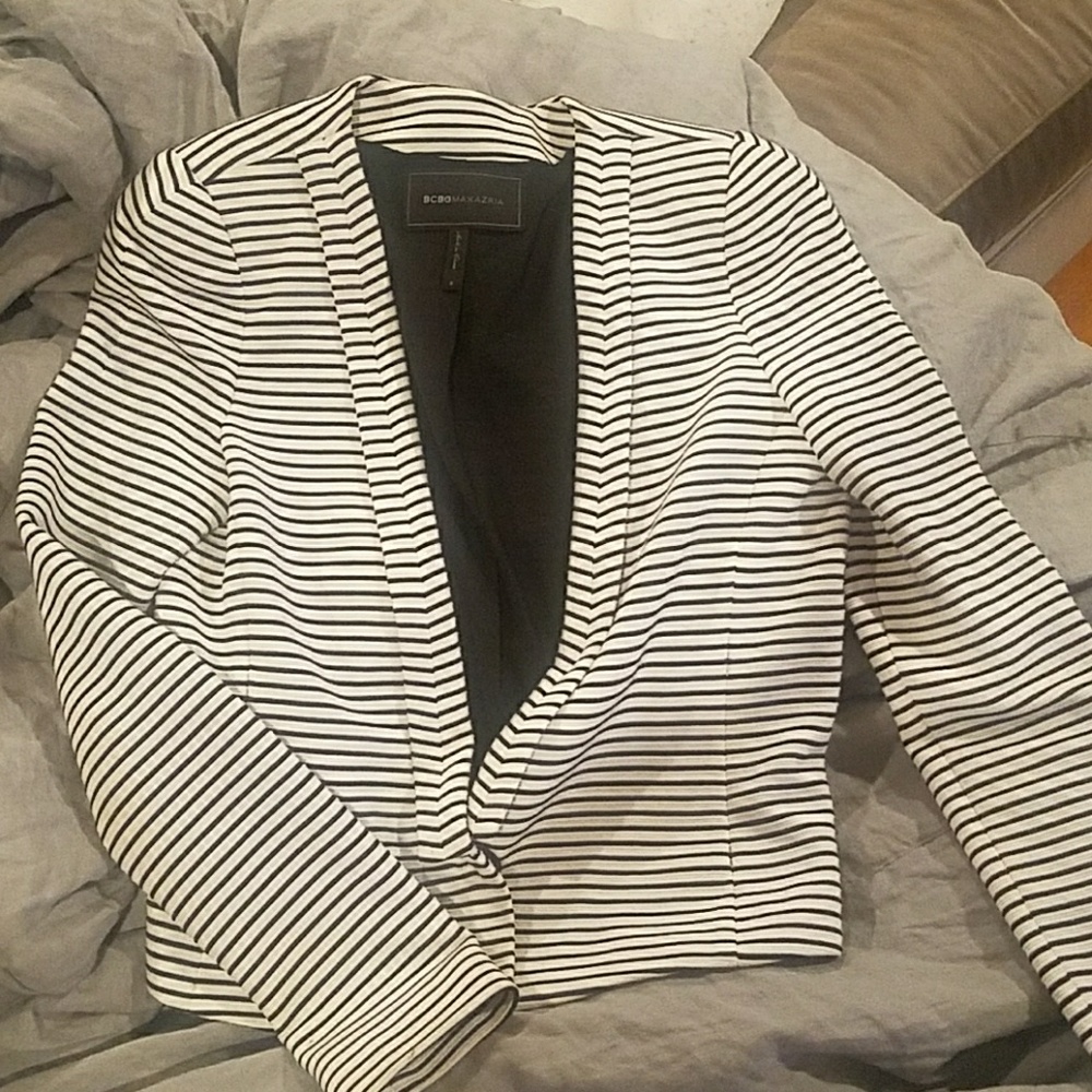 BCBG MaxAzria white and black striped blazer
